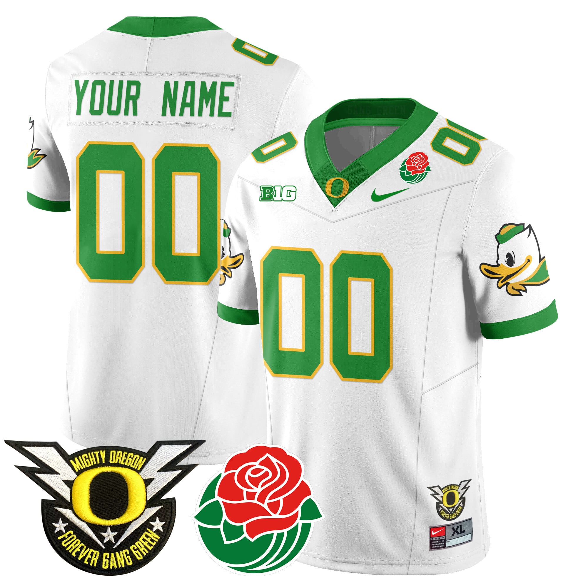Custom Name/Gender Oregon Ducks 2024 Rose Bowl Jersey N1 - All Stitched 412VTHNJS003