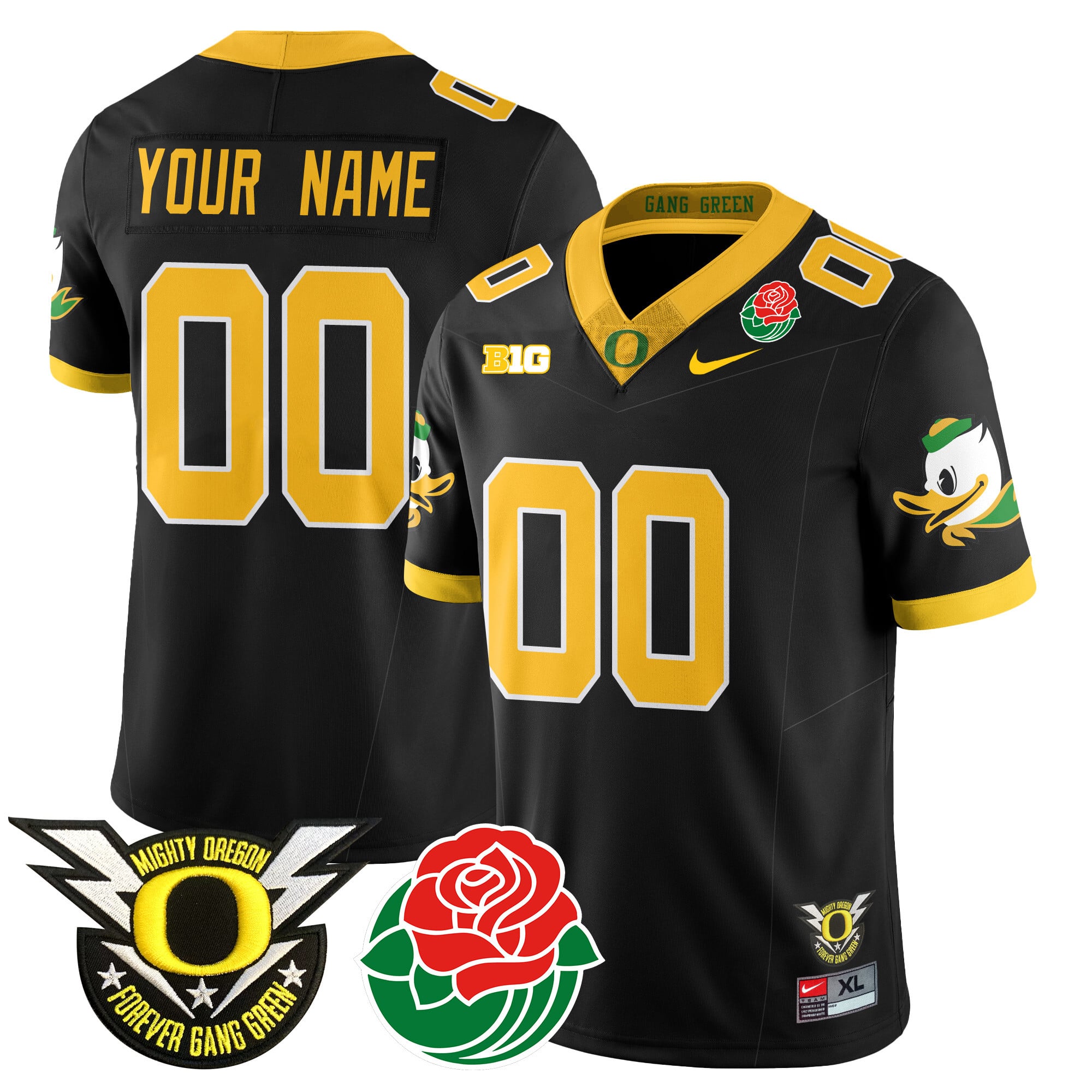 Custom Name/Gender Oregon Ducks 2024 Rose Bowl Jersey N1 - All Stitched 412VTHNJS003