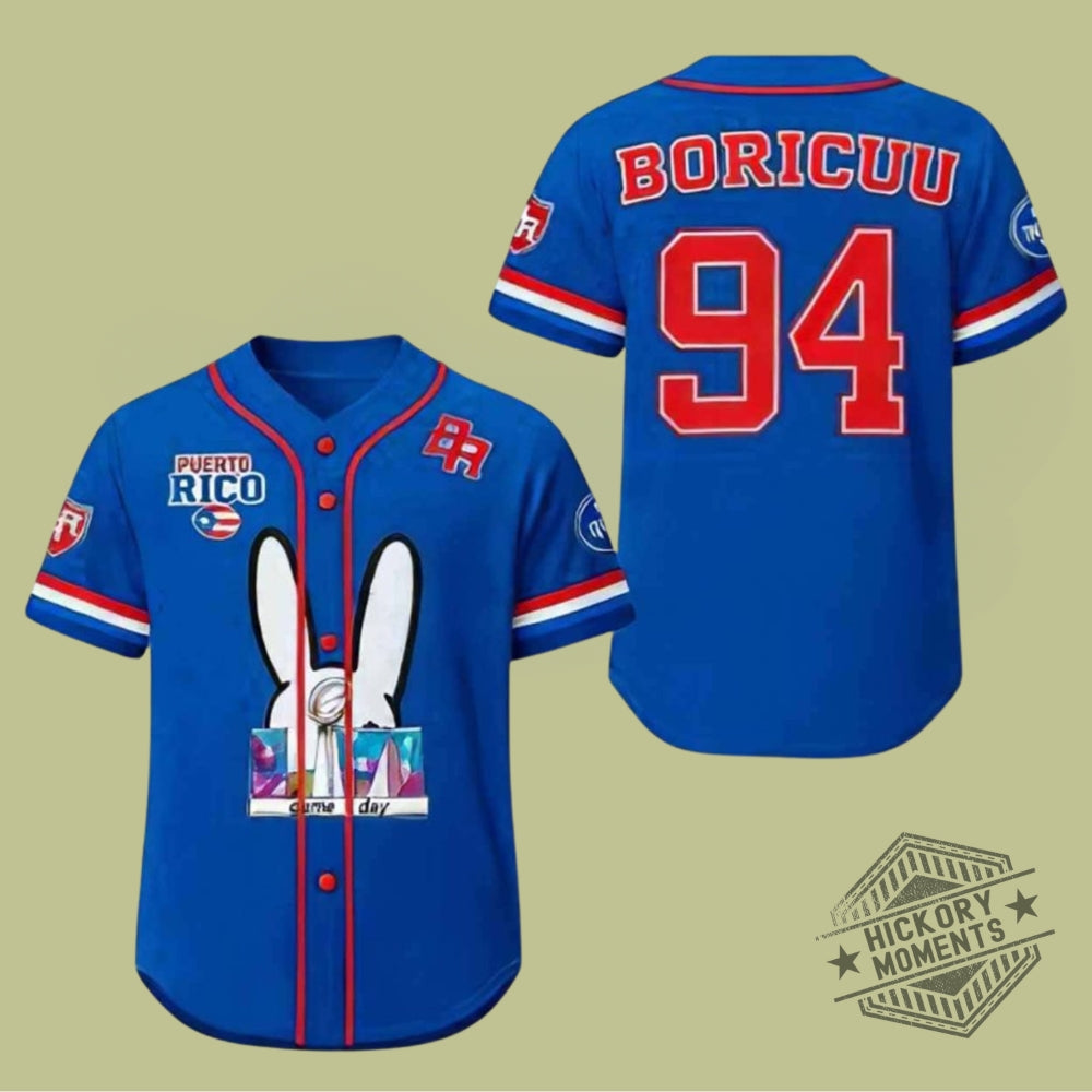 Bad Bunny Popular Latin Music Inspired Blue Baseball Jersey