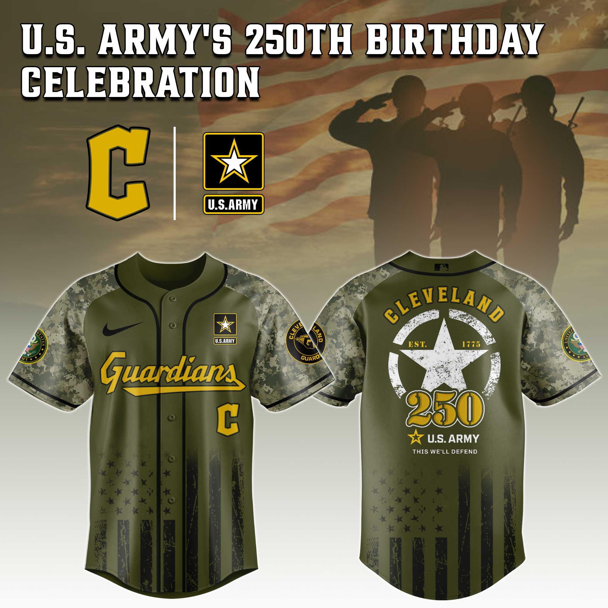 Cleveland Guardians MLB 250th anniversary US Army Jersey