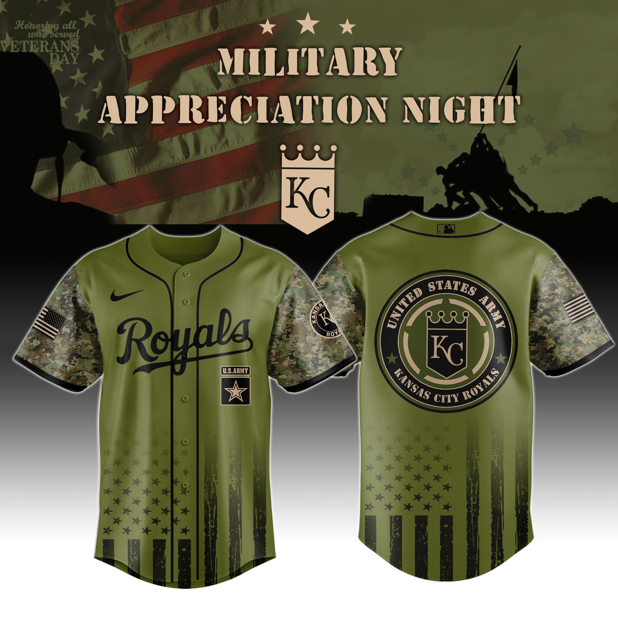 Kansas City Royals Army Military Appreciation Night Jersey