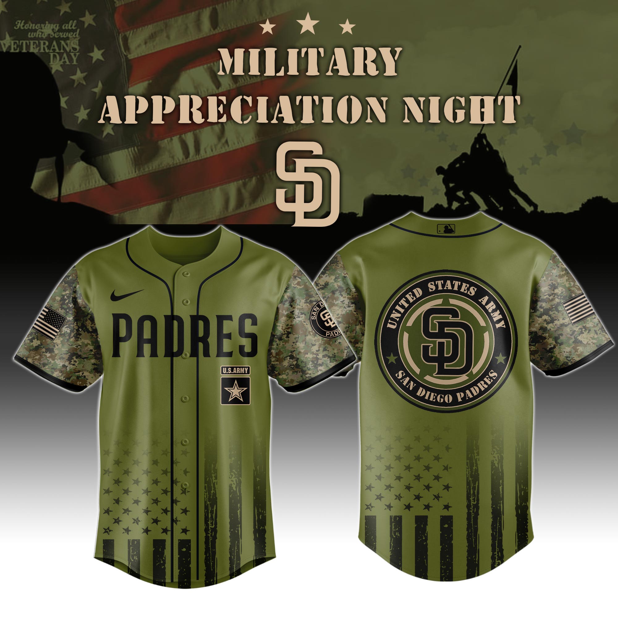 San Diego Padres Army Military Appreciation Night Jersey