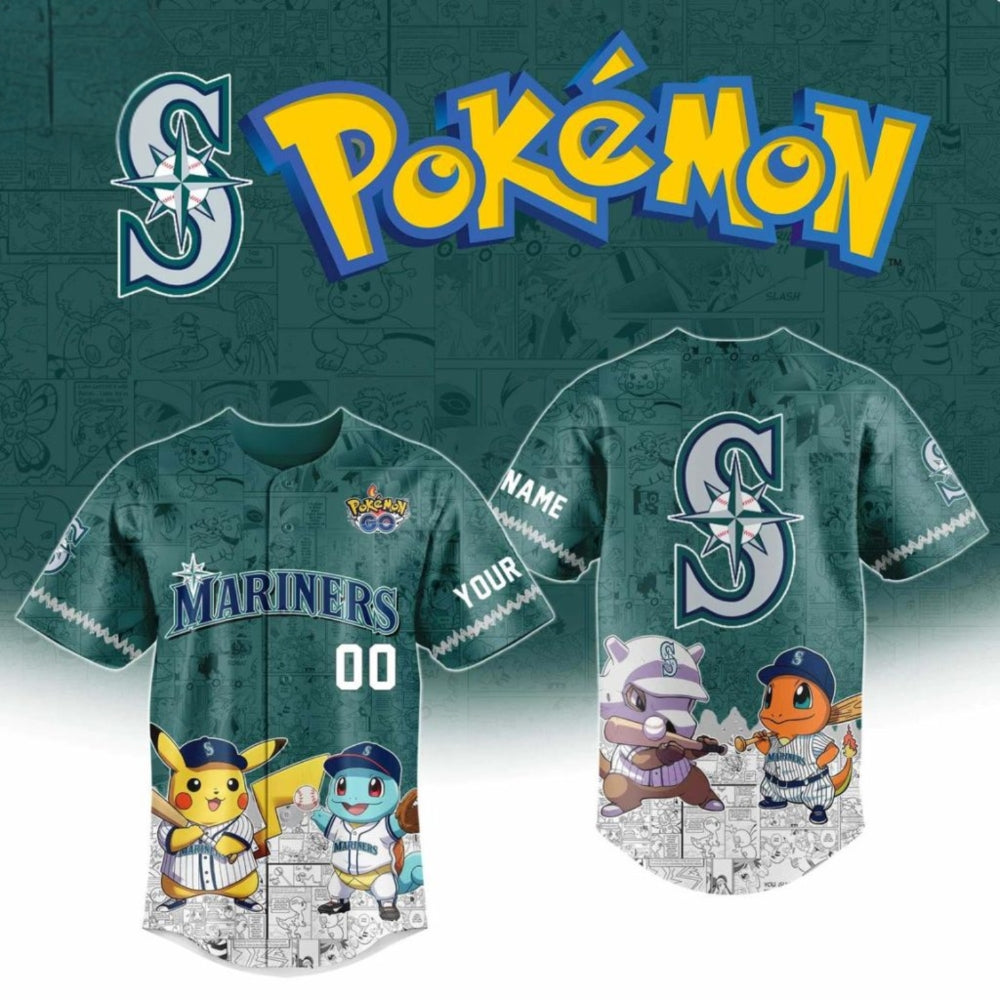 Seattle Mariners Pokemon 2025 Pokemasters X Mlb Personalized Baseball Jersey