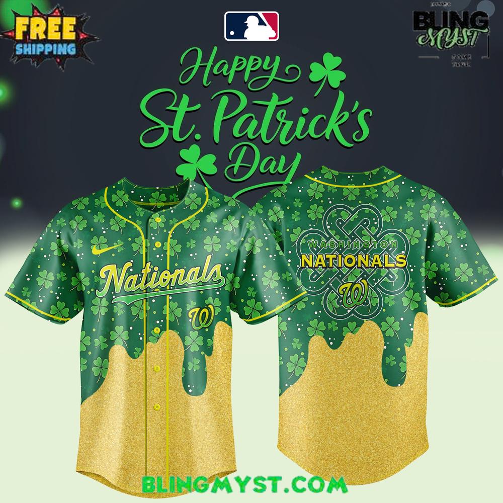 Washington Nationals St. Patrick’s Day Baseball Jersey – Lucky Gold Drip Edition