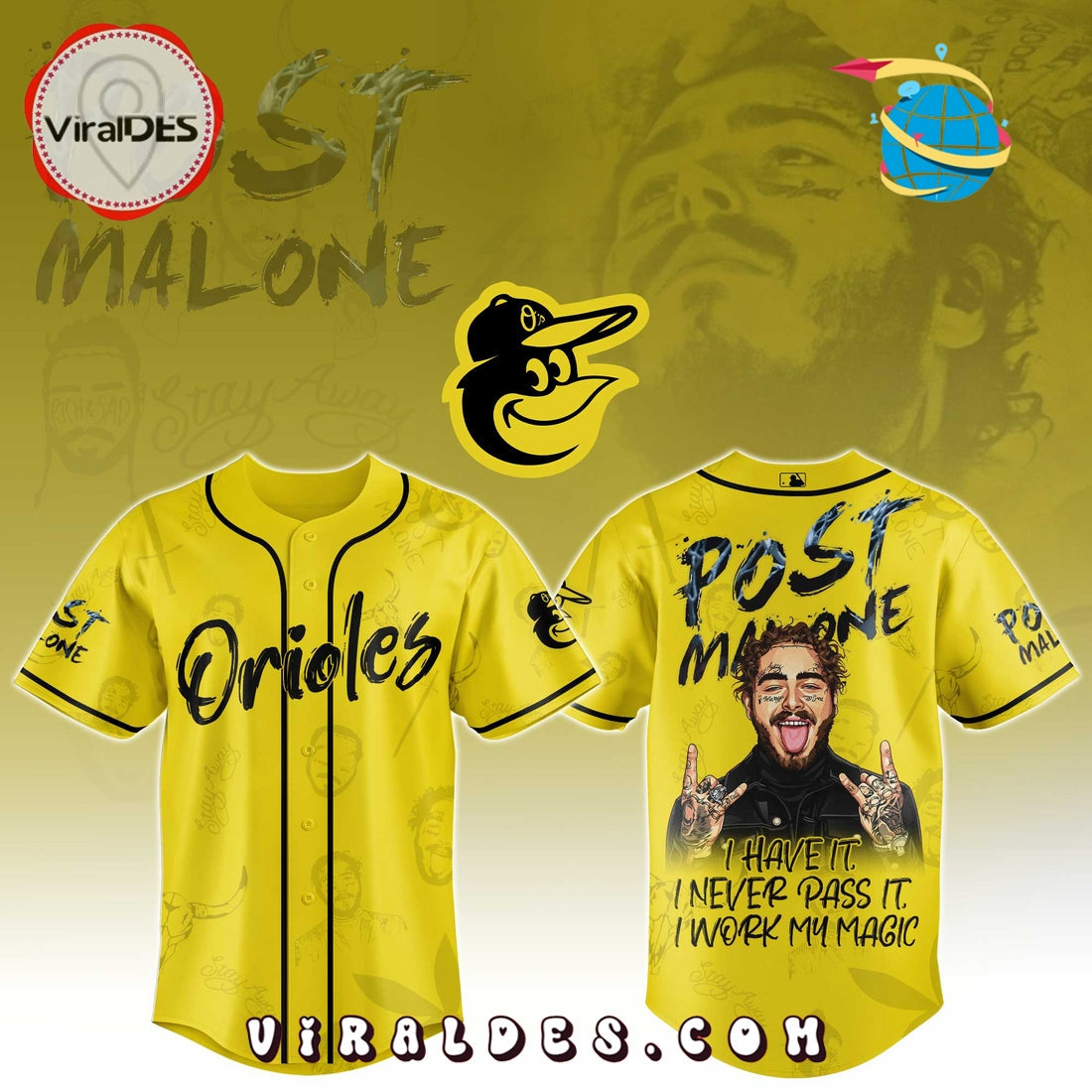 Baltimore Orioles x Post Malone Tour Baseball Jersey