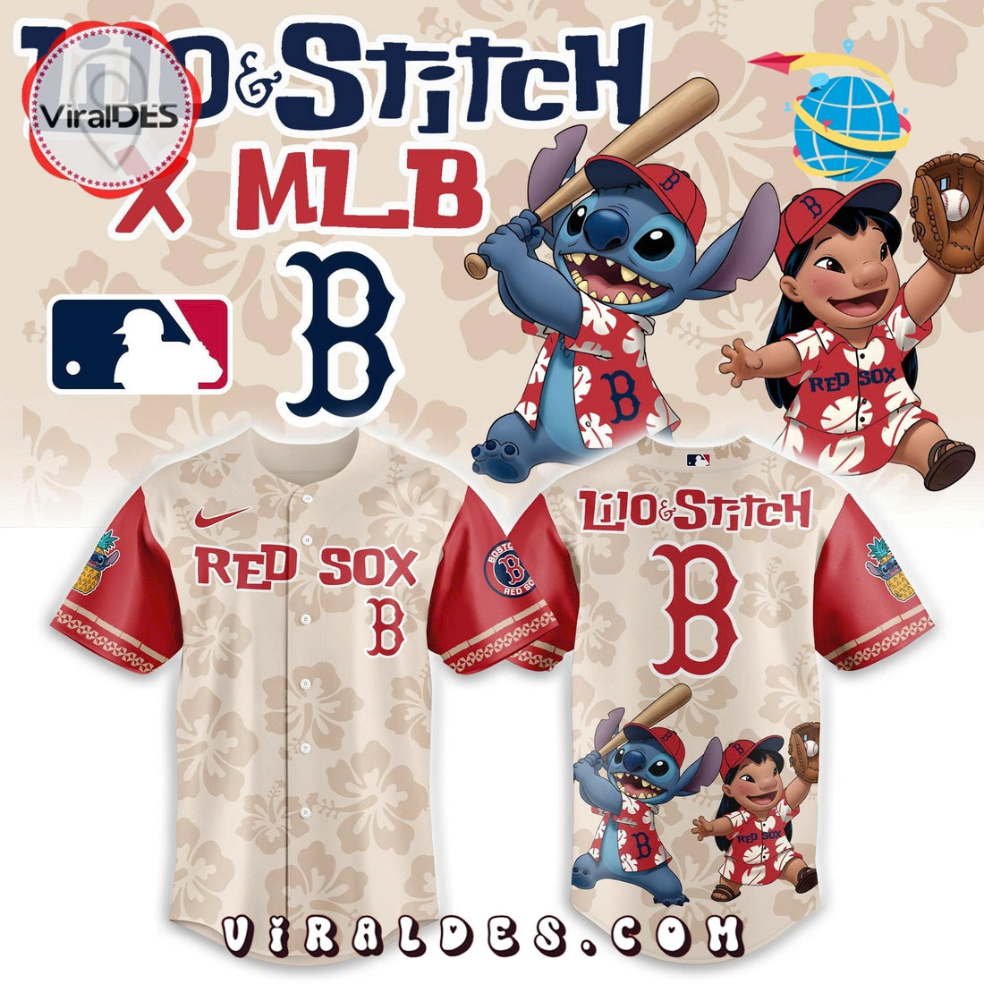 Boston Red Sox x Lilo & Stitch Baseball Jersey