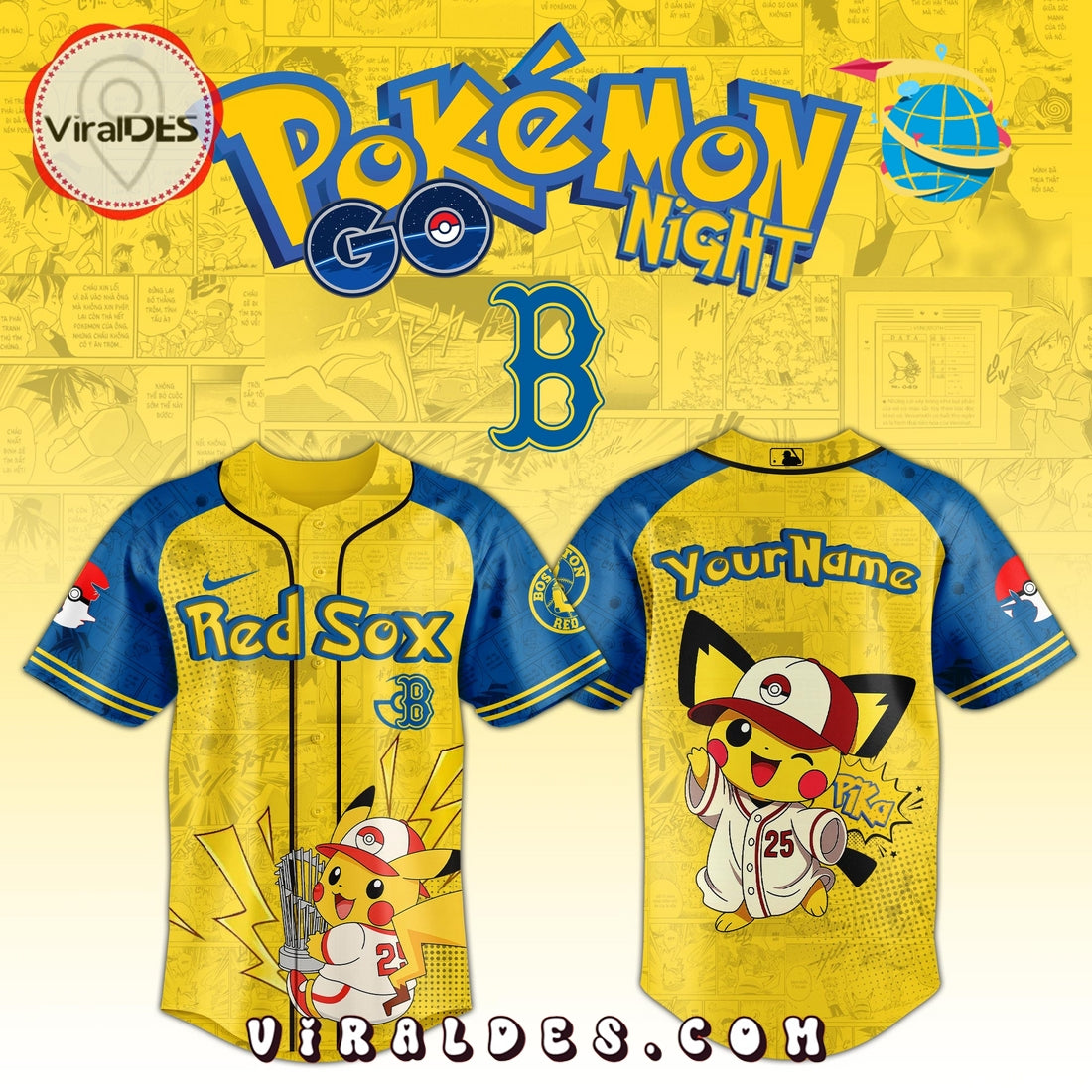 Boston Red Sox x Pokémon GO Night Baseball Jersey
