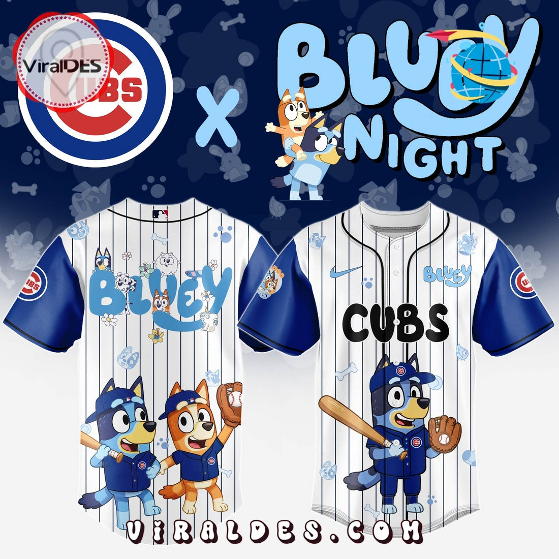 Chicago Cubs MLB Bluey And Bingo Baseball Jersey