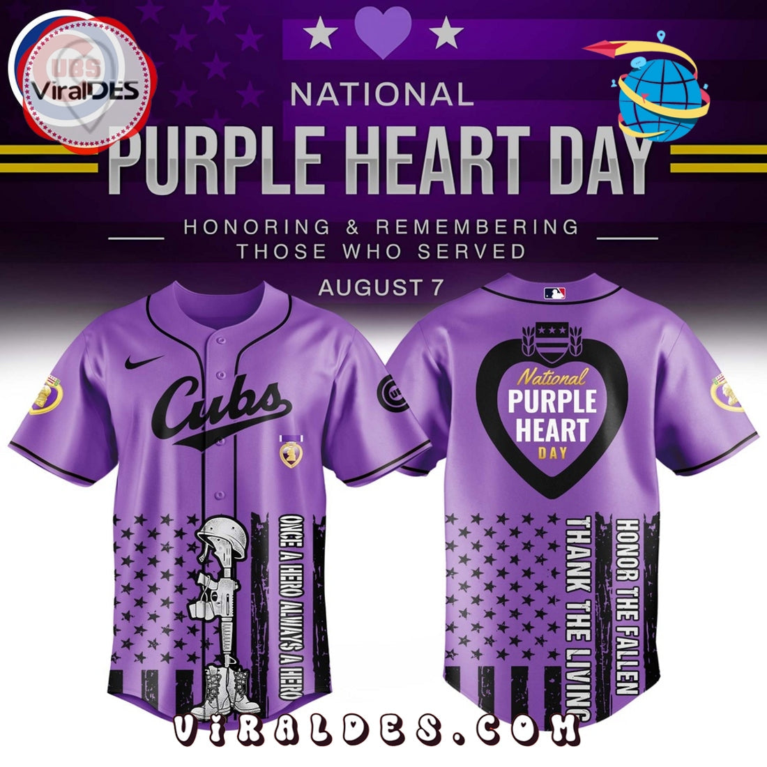 Chicago Cubs MLB x Purple Heart Day Baseball Jersey