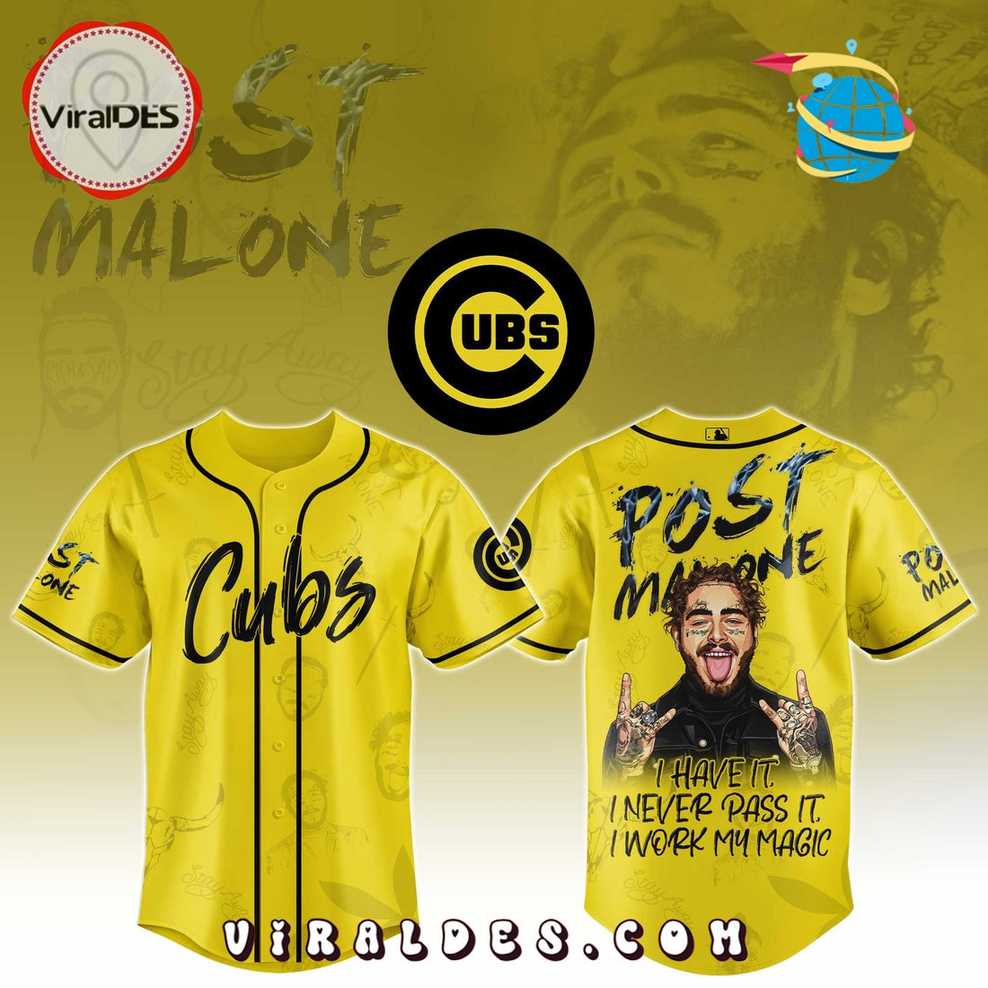 Chicago Cubs x Post Malone Tour Baseball Jersey