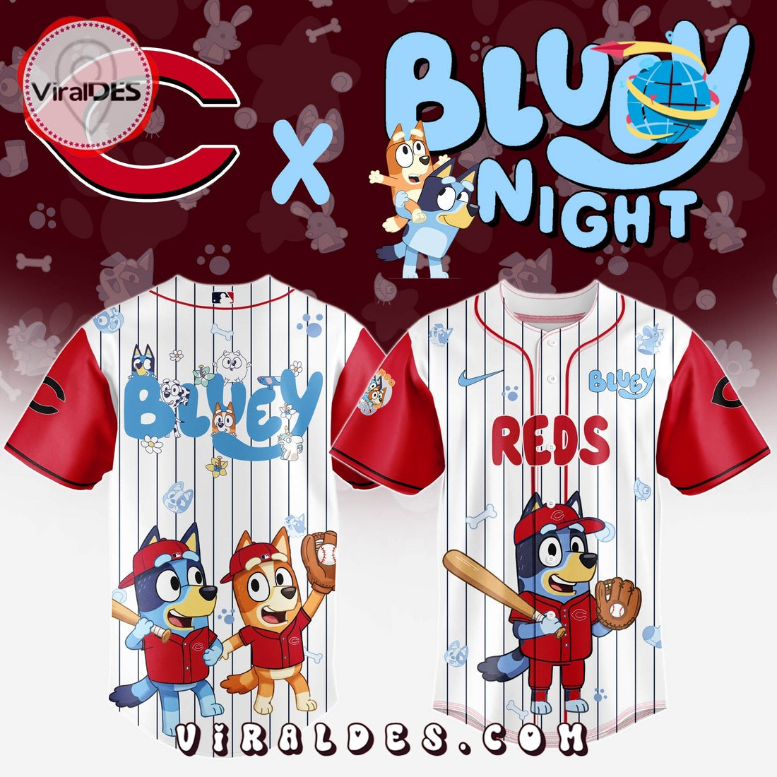 Cincinnati Reds MLB Bluey And Bingo Baseball Jersey