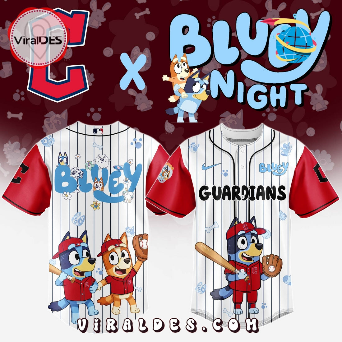Cleveland Guardians MLB Bluey And Bingo Baseball Jersey