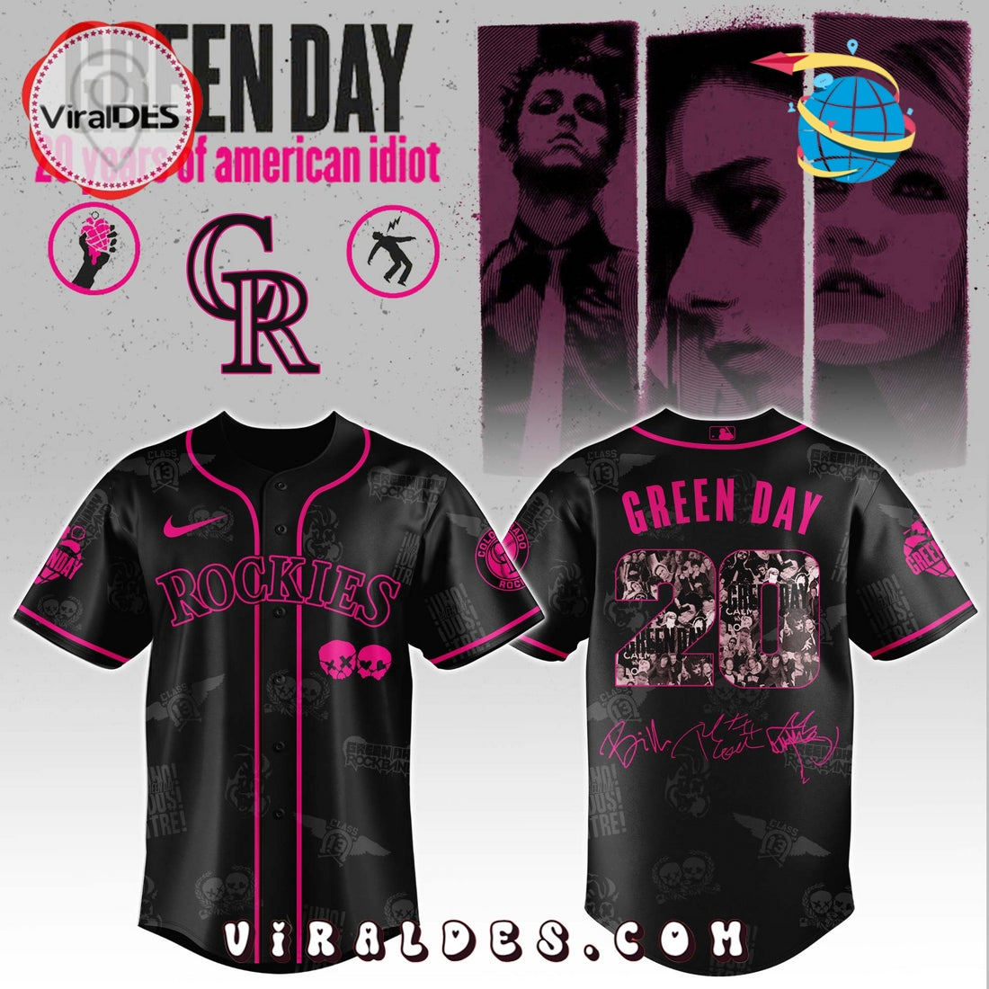 Colorado Rockies MLB x Green Day 20th Anniversary Baseball Jersey