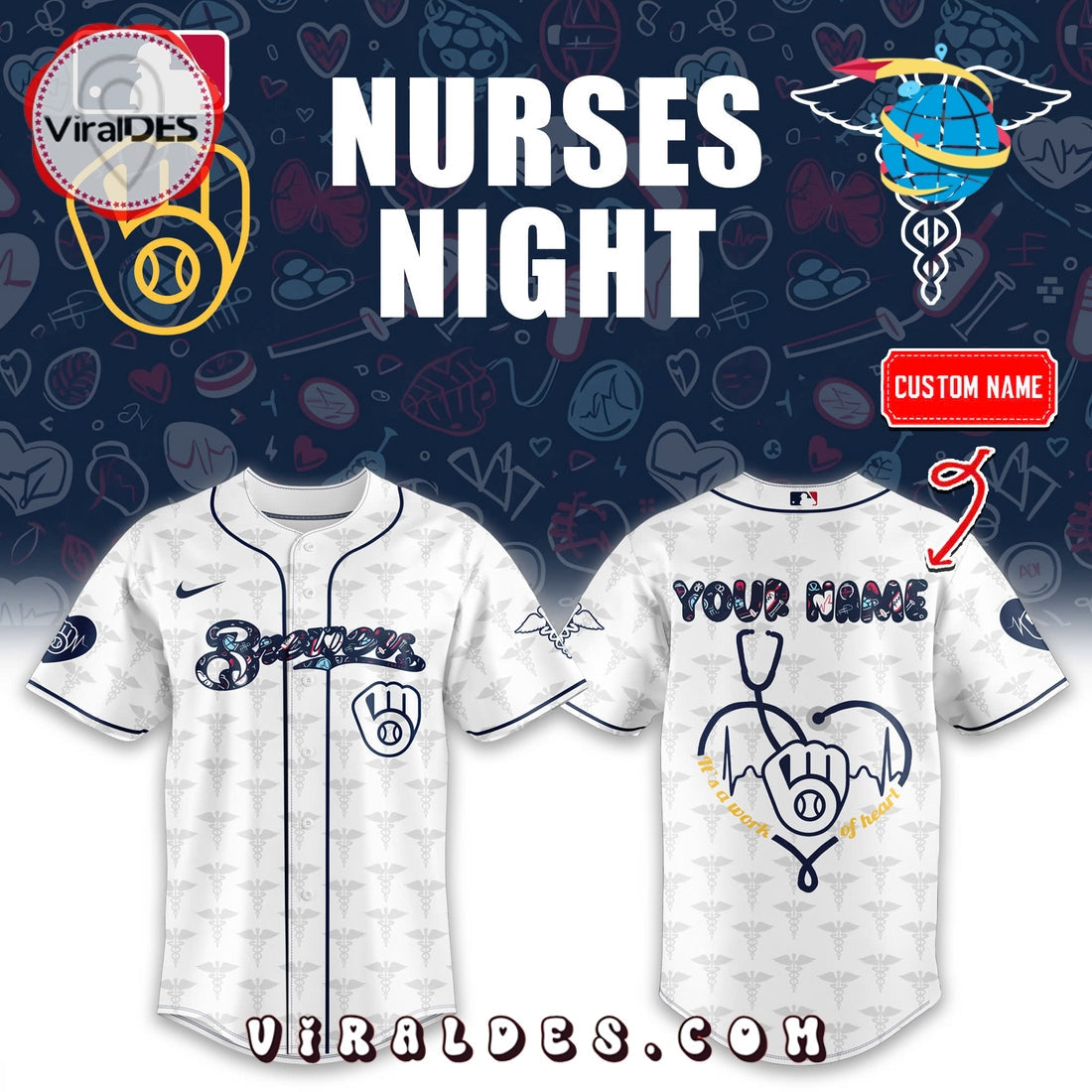 Custom Milwaukee Brewers Nurses Night Baseball Jersey