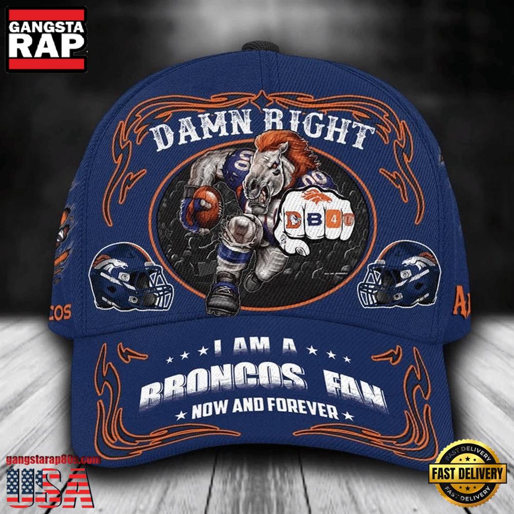 NFL Custom Name Denver Broncos Mascot Damn Right Football Team Baseball Cap