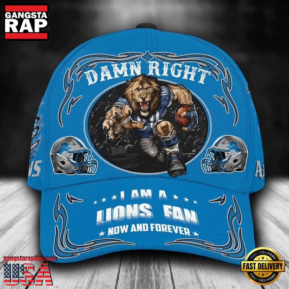 NFL Custom Name Detroit Lions Mascot Damn Right Football Team Baseball Cap
