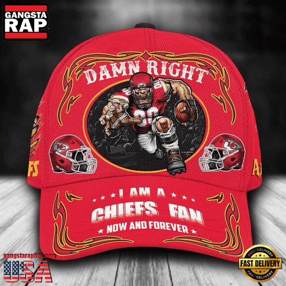 NFL Custom Name Kansas City Chiefs Mascot Damn Right Football Team Baseball Cap