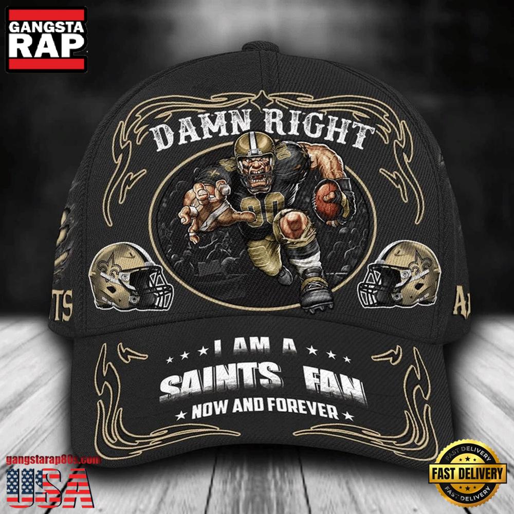 NFL Custom Name New Orleans Saints Mascot Damn Right Football Team Baseball Cap