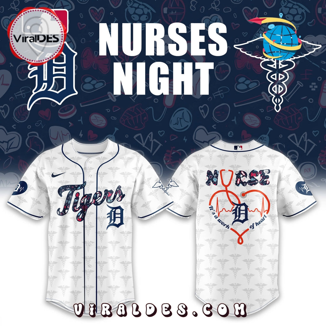 Detroit Tigers Nurses Night White Baseball Jersey
