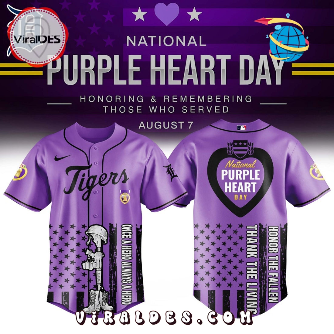 Detroit Tigers MLB x Purple Heart Day Baseball Jersey