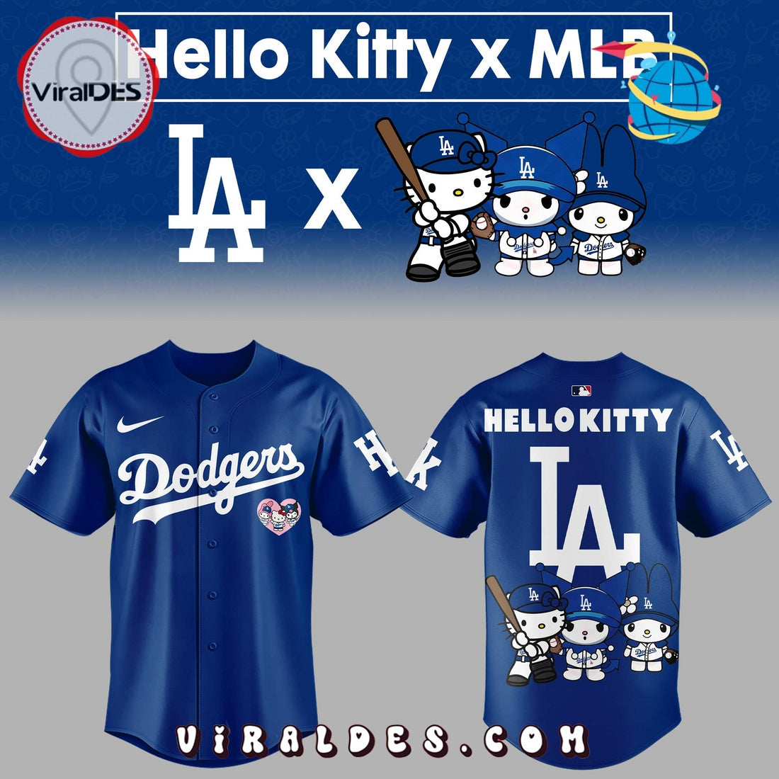 Dodgers MLB x Hello Kitty Blue Baseball Jersey
