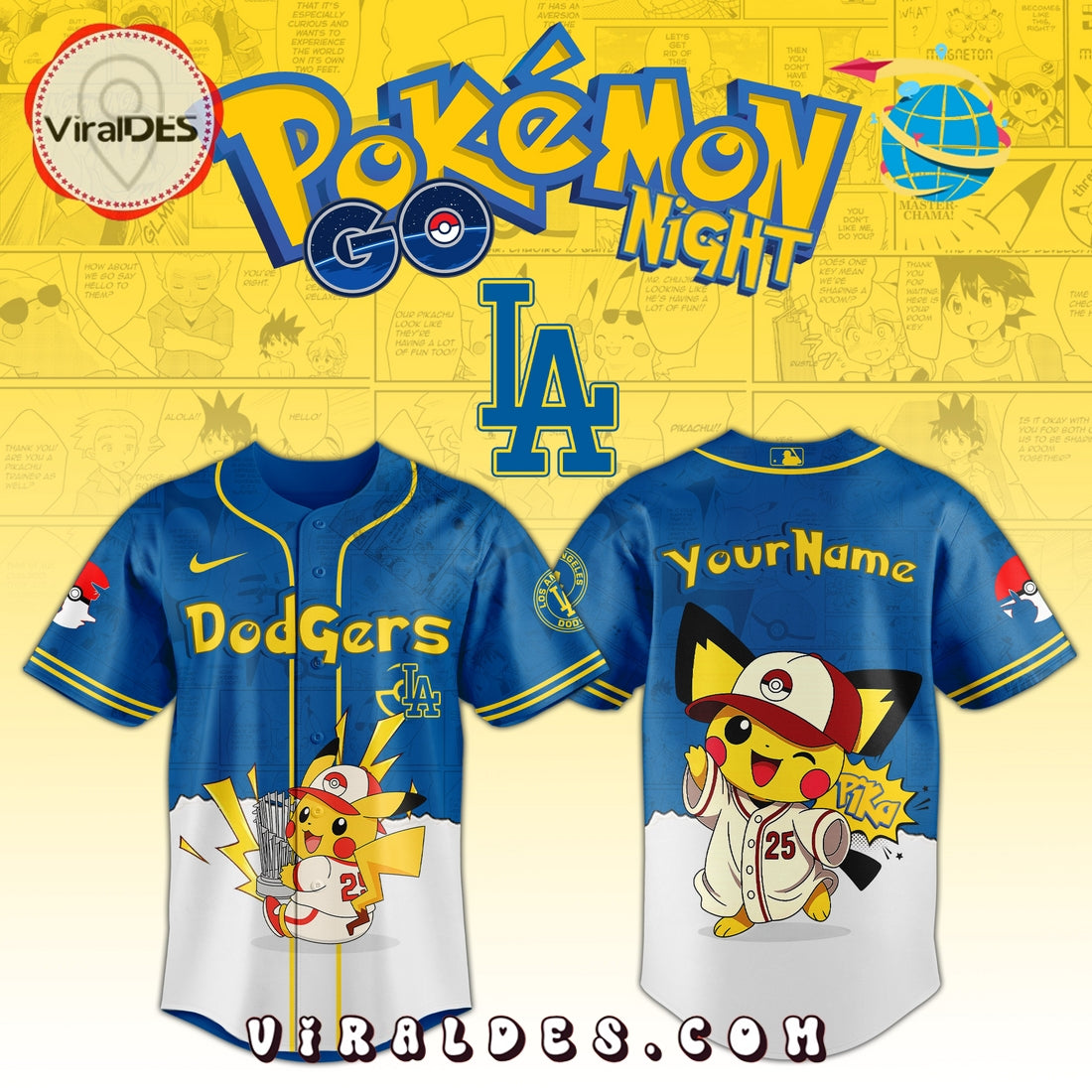 Dodgers x Pokémon GO Night Baseball Jersey