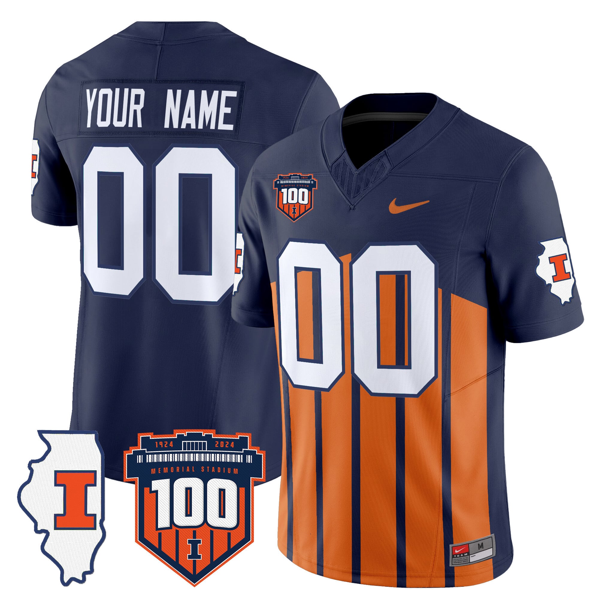 Illinois Fighting Illini 100th Memorial Stadium Patch Vapor Limited Custom Jersey - All Stitched