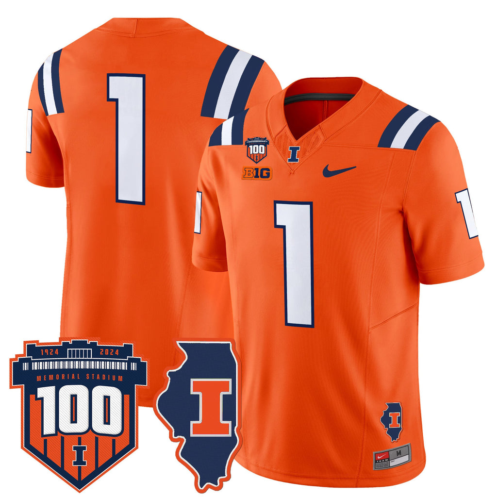 Men's Illinois Fighting Illini 100th Memorial Stadium Patch Vapor Limited Jersey - All Stitched