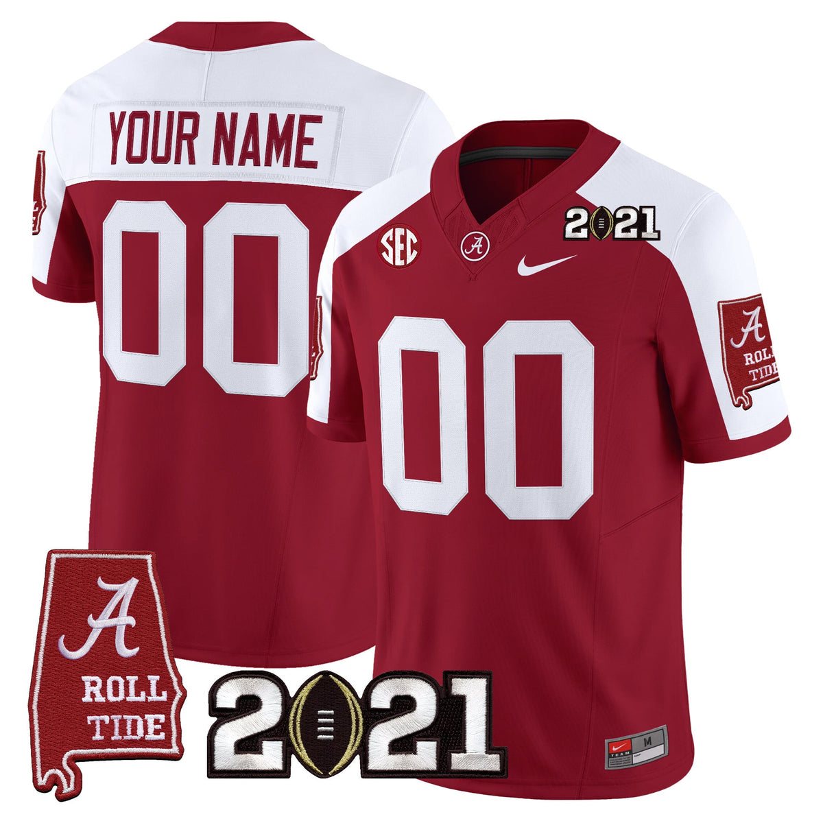 Alabama Crimson Tide '2021 CFP National Championship' Vapor Limited Custom Jersey - Alabama Map - All Stitched