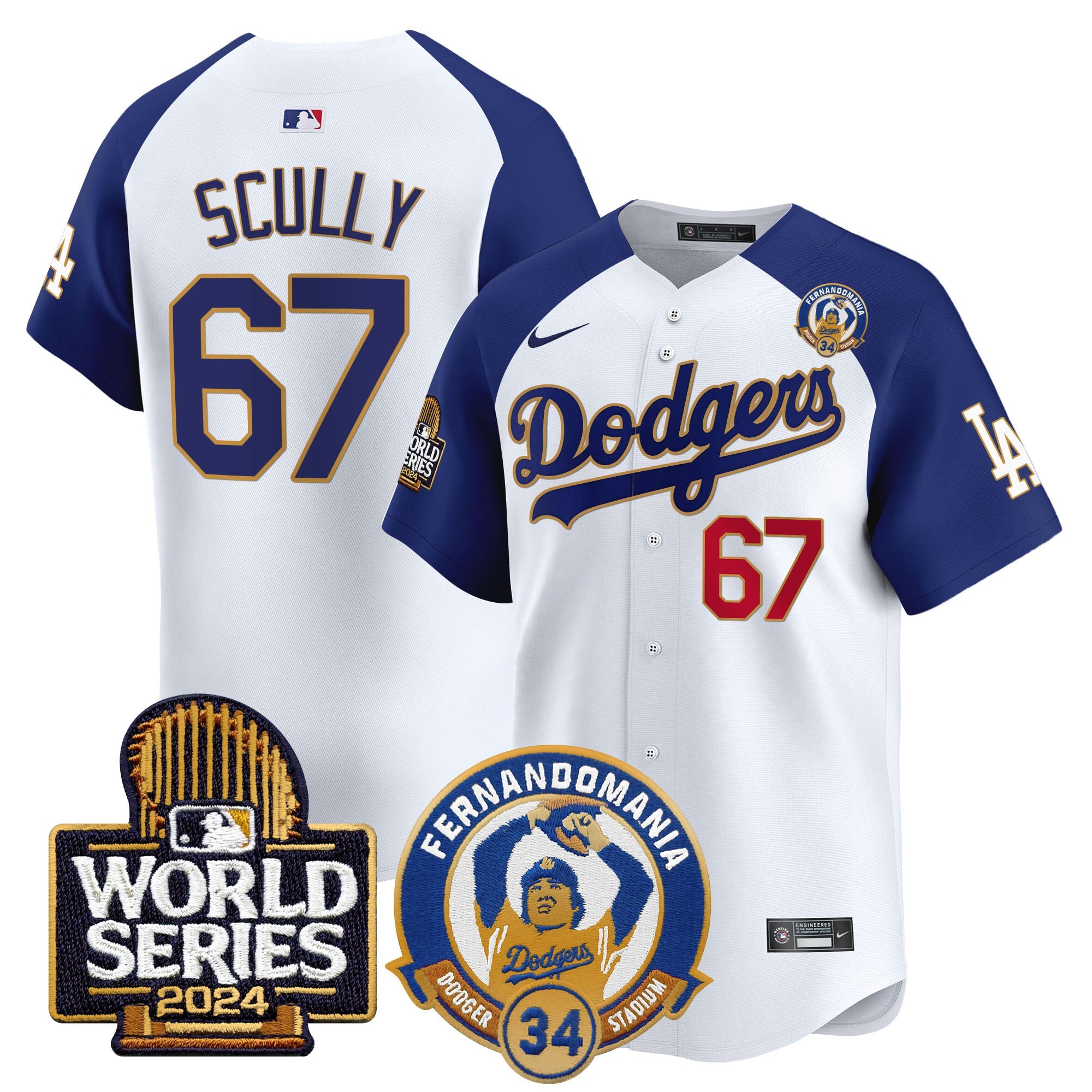 Men's Dodgers Fernando Valenzuela & 2024 World Series Patch Vapor Premier Limited Jersey - All Stitched