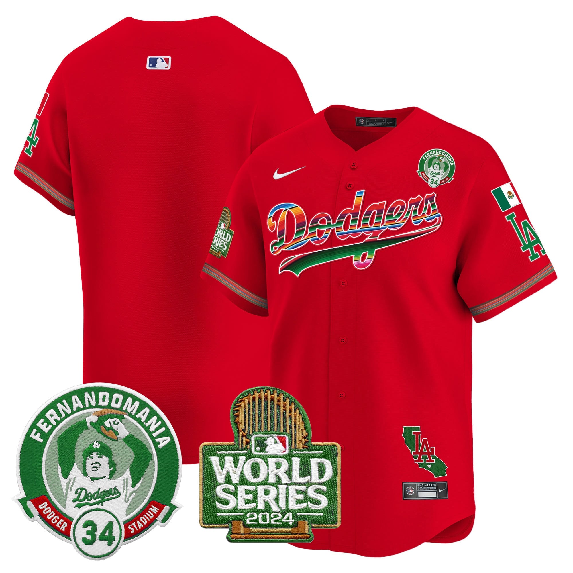 Men's Dodgers Mexico Fernando Valenzuela & 2024 World Series Patch Vapor Premier Limited Jersey - All Stitched