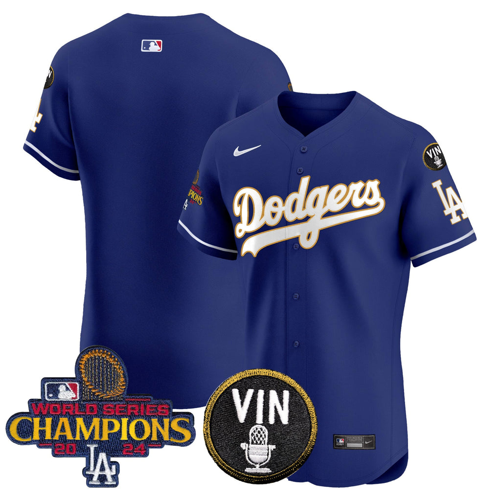 Men's Dodgers 2024 World Series Champions Gold Trim Vapor Premier Elite Jersey - All Stitched