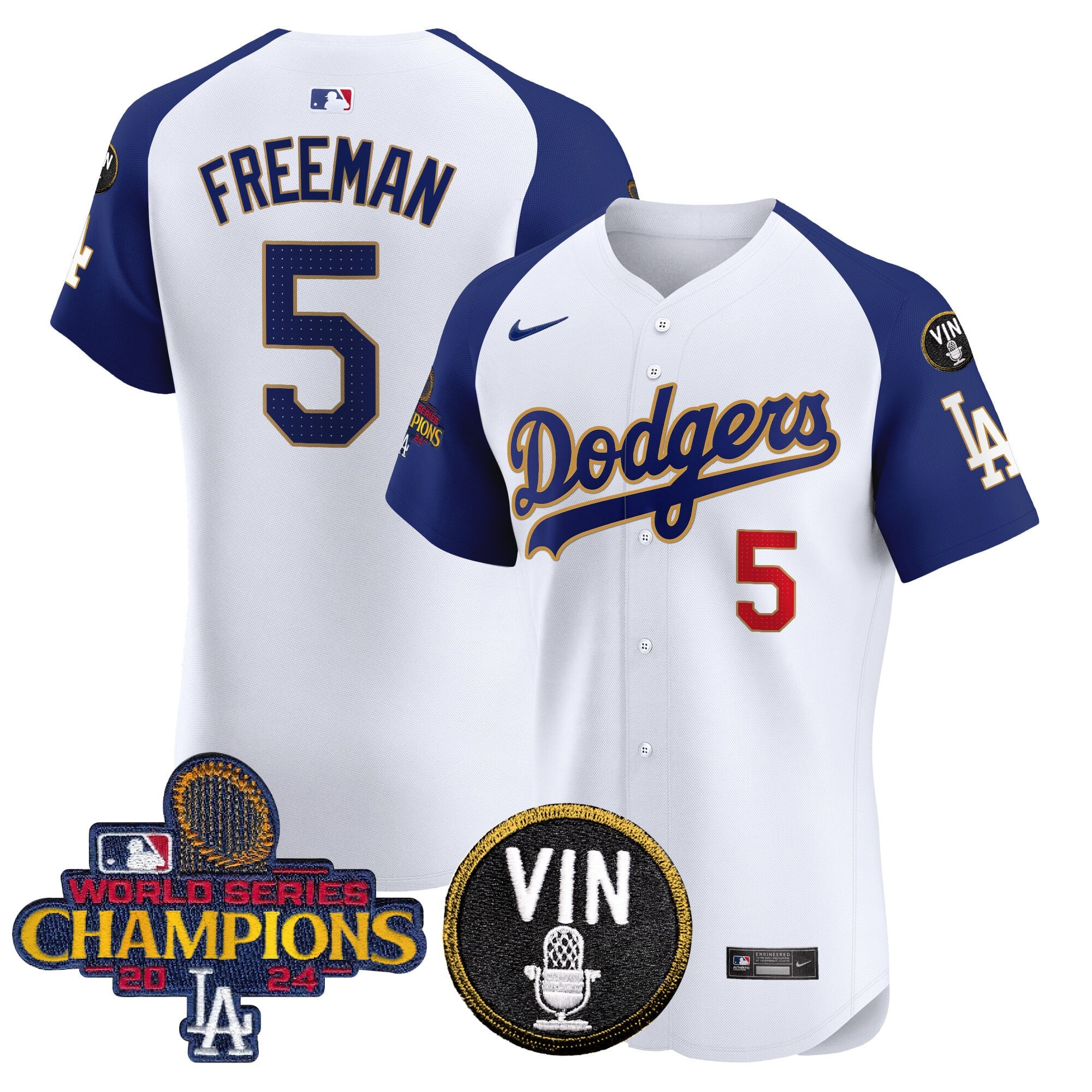 Men's Dodgers 2024 World Series Champions Gold Trim Vapor Premier Elite Jersey - All Stitched