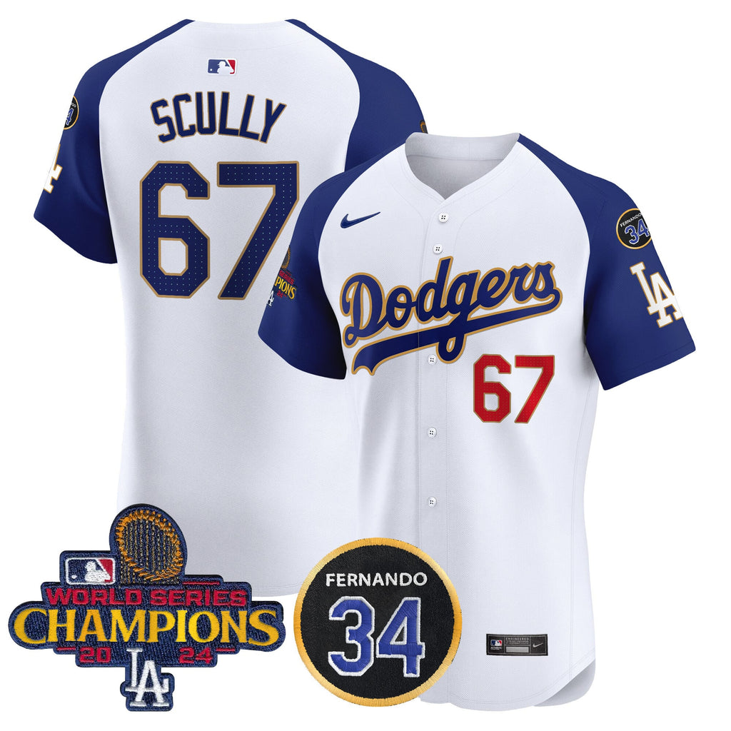 Men's Dodgers 2024 World Series Champions Gold Trim Vapor Premier Elite Jersey V2 - All Stitched