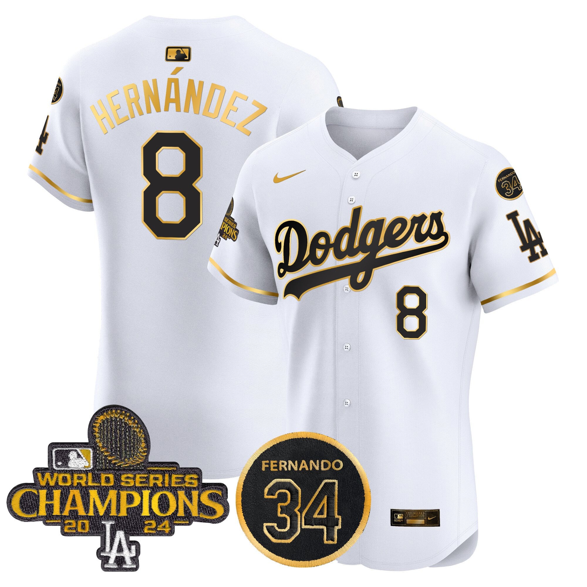 Men's Dodgers 2024 World Series Champions Patch Vapor Premier Elite Jersey V2 - All Stitched