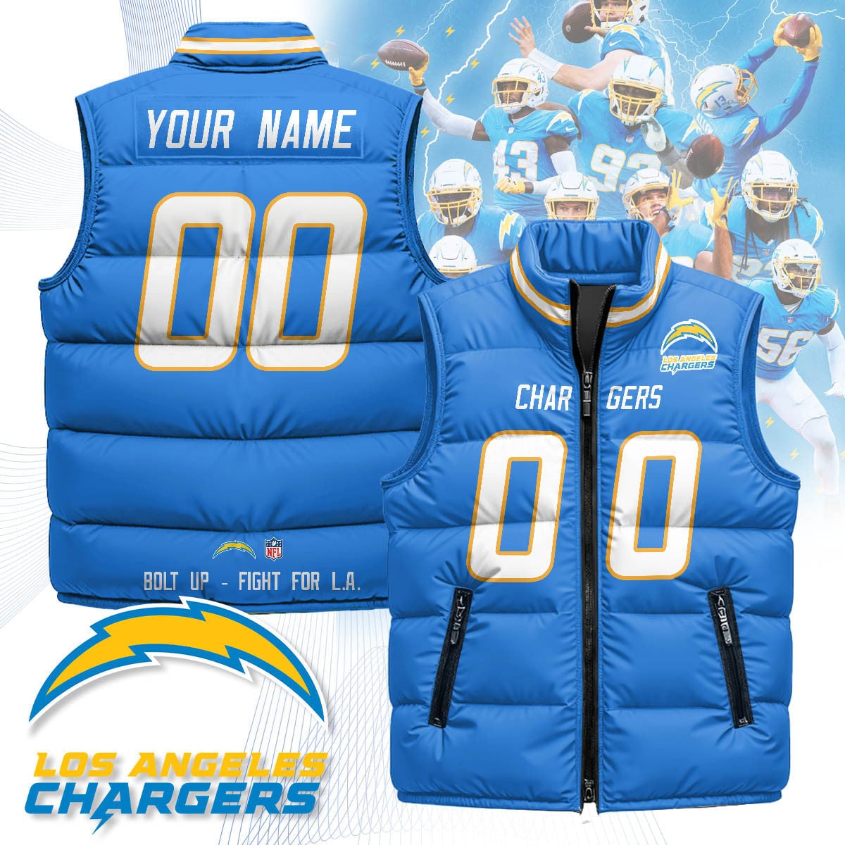 Custom Los Angeles Chargers Unisex Puffer Vest