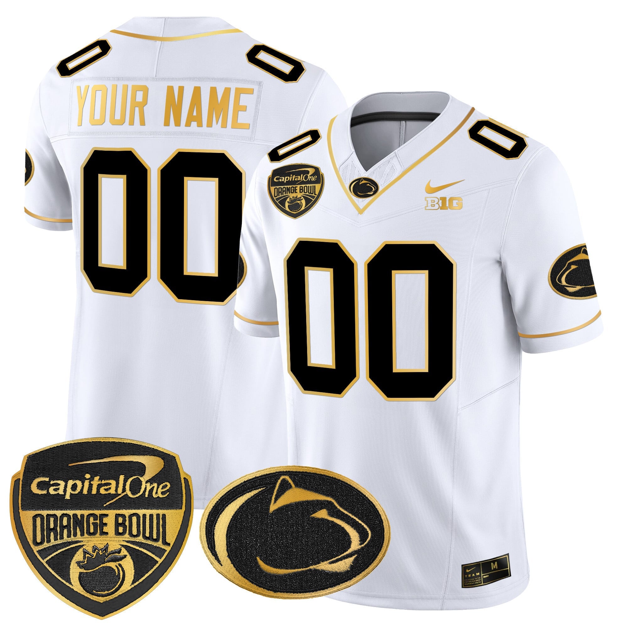 Penn State Nittany Lions Orange Bowl Patch Gold Vapor Limited Custom Jersey V2 - All Stitched