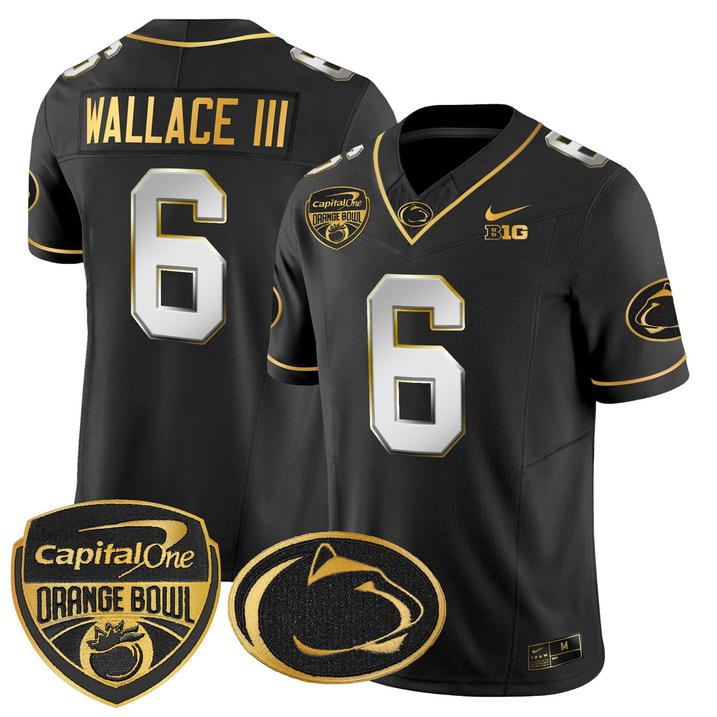 Men's Penn State Nittany Lions Orange Bowl Patch Gold Vapor Limited Jersey V2 - All Stitched