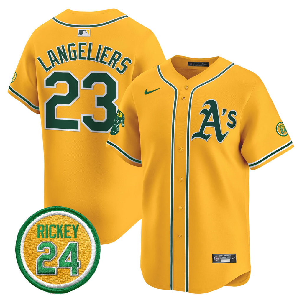 Men's Oakland Athletics Rickey Henderson Patch Vapor Premier Limited Jersey - All Stitched