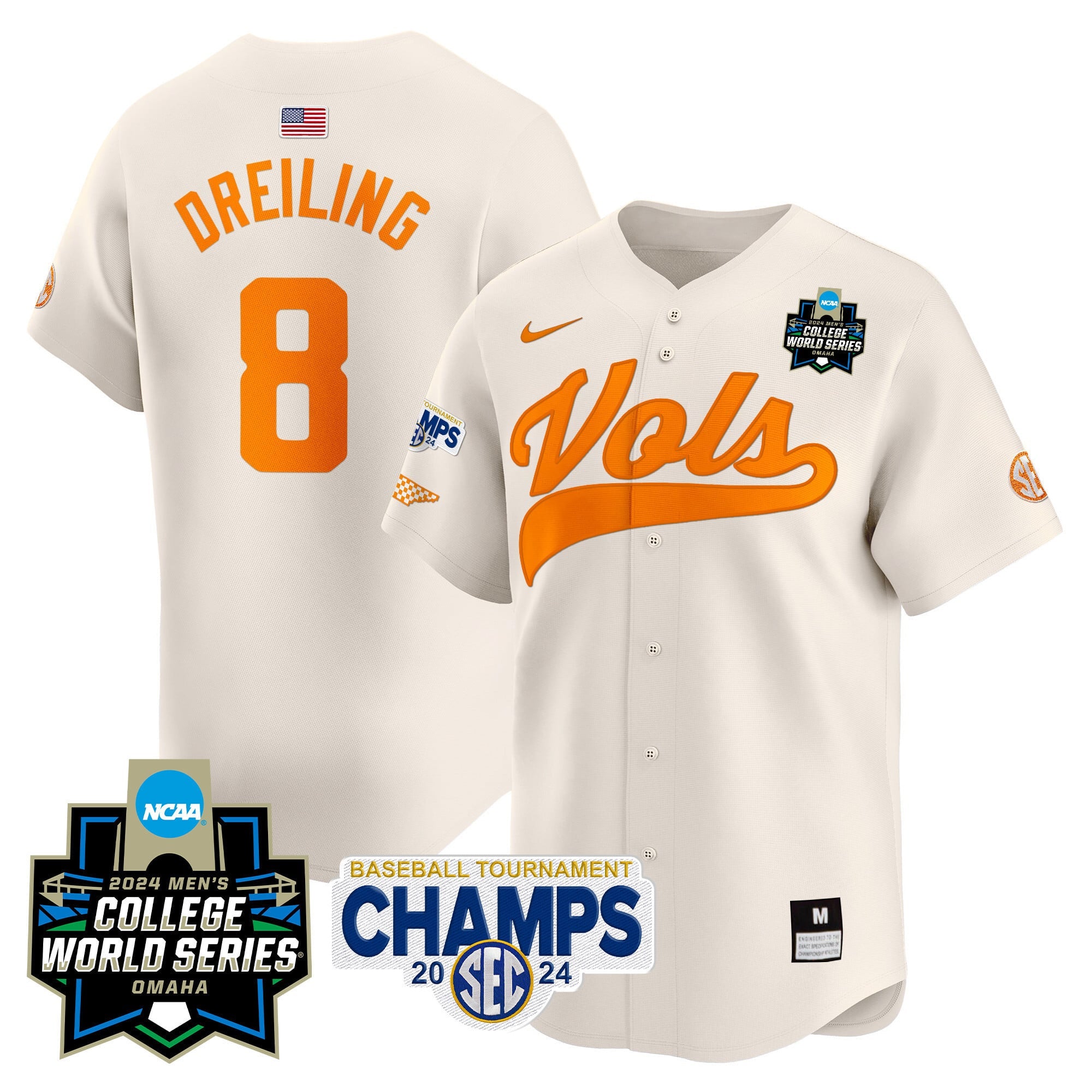 Men's Tennessee Volunteers 2024 Tournament Champs & World Series Vapor Premier Limited Jersey - All Stitched
