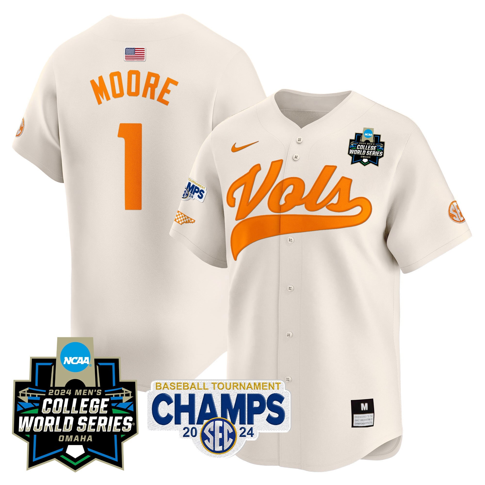 Men's Tennessee Volunteers 2024 Tournament Champs & World Series Vapor Premier Limited Jersey - All Stitched