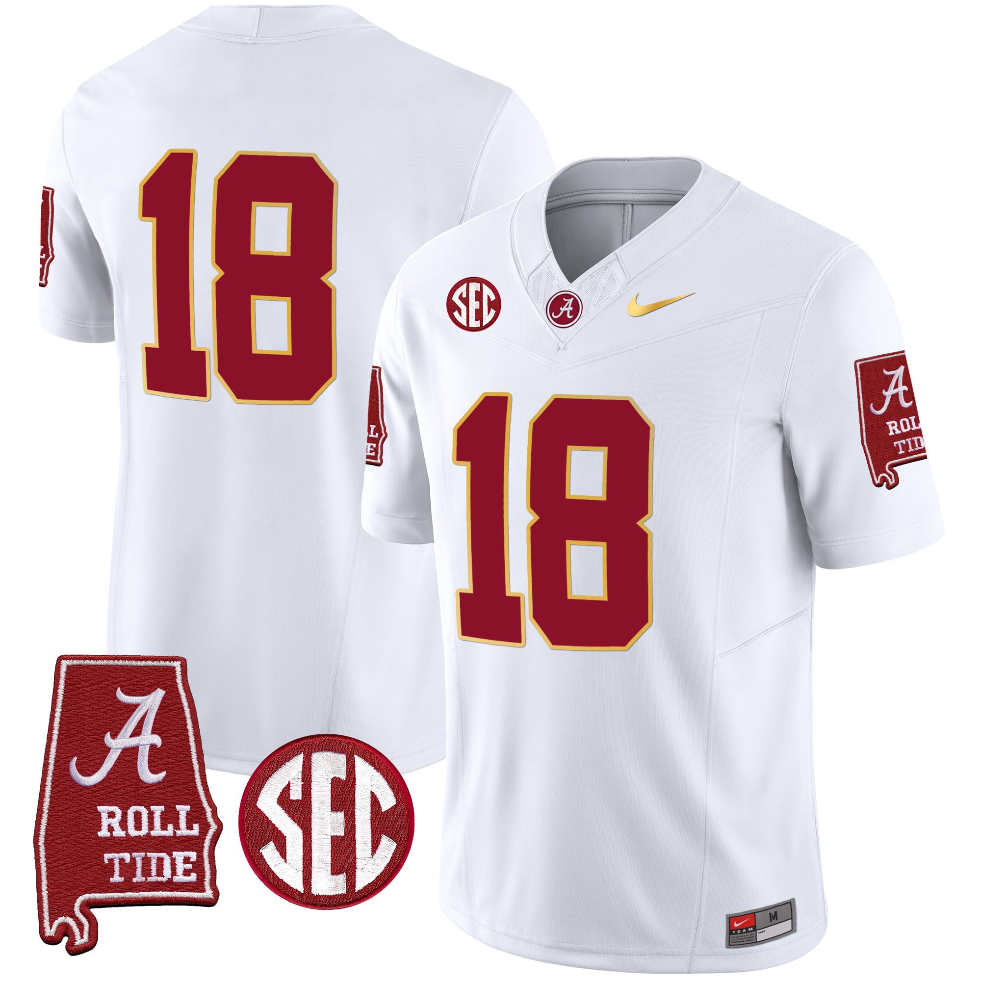 Men's Alabama Crimson Tide Gold Trim Vapor Jersey - Alabama Map - All Stitched