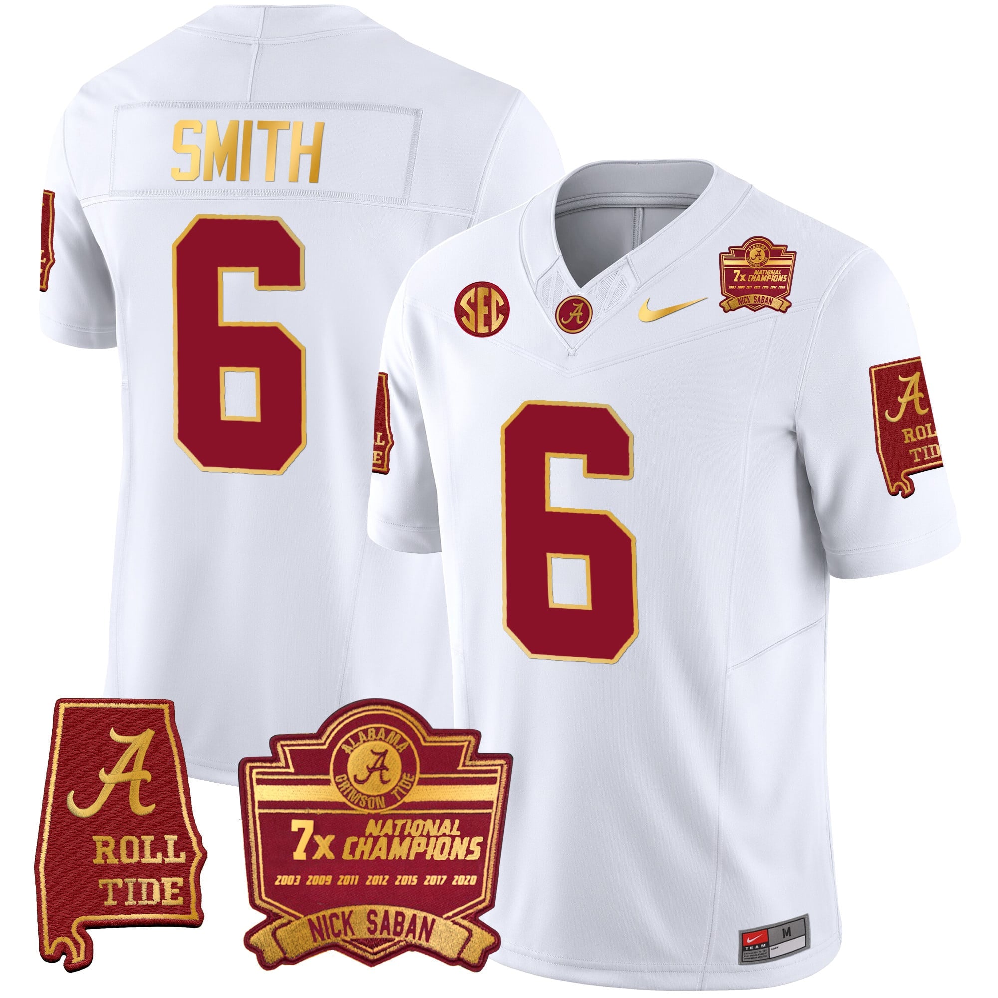 Men's Alabama Crimson Tide Nick Saban 7x Champions Patch Gold Trim Jersey - All Stitched
