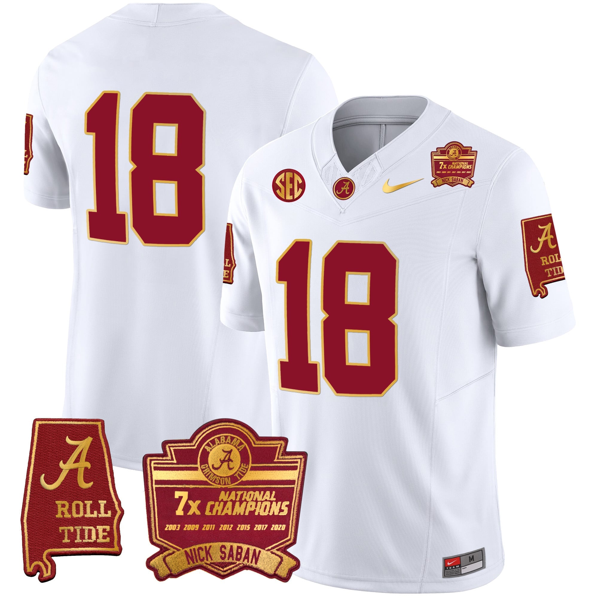 Men's Alabama Crimson Tide Nick Saban 7x Champions Patch Gold Trim Jersey - All Stitched