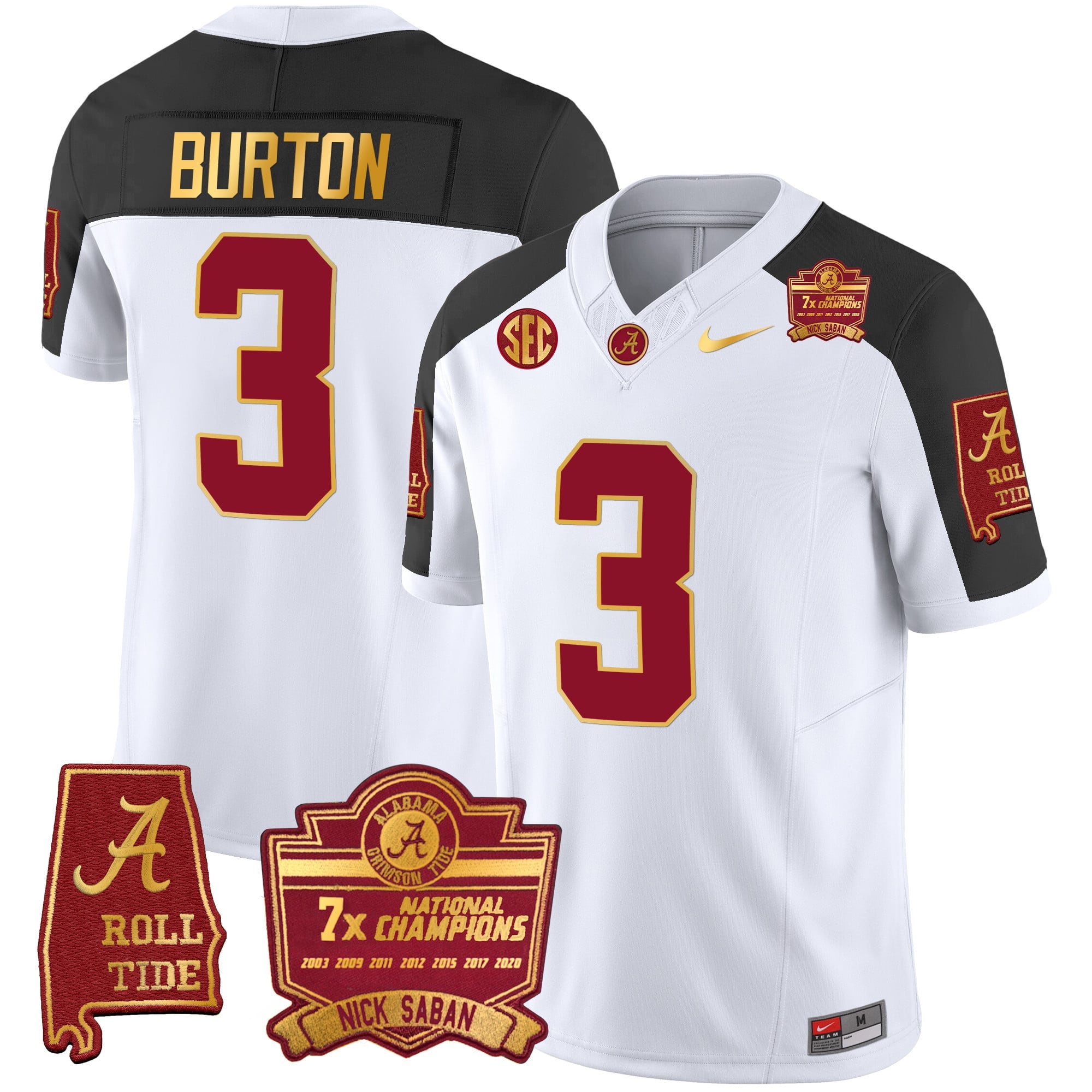 Men's Alabama Crimson Tide Nick Saban 7x Champions Patch Gold Trim Jersey - All Stitched