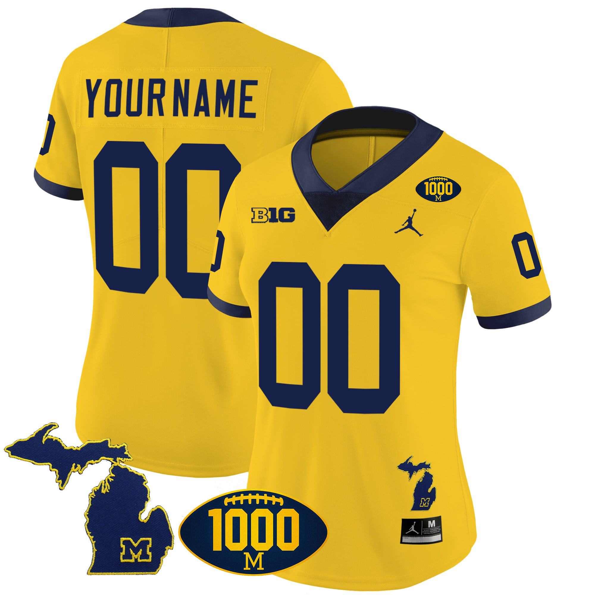 Michigan Wolverines 1000 Wins Patch Vapor Custom Jersey V3 - All Stitched
