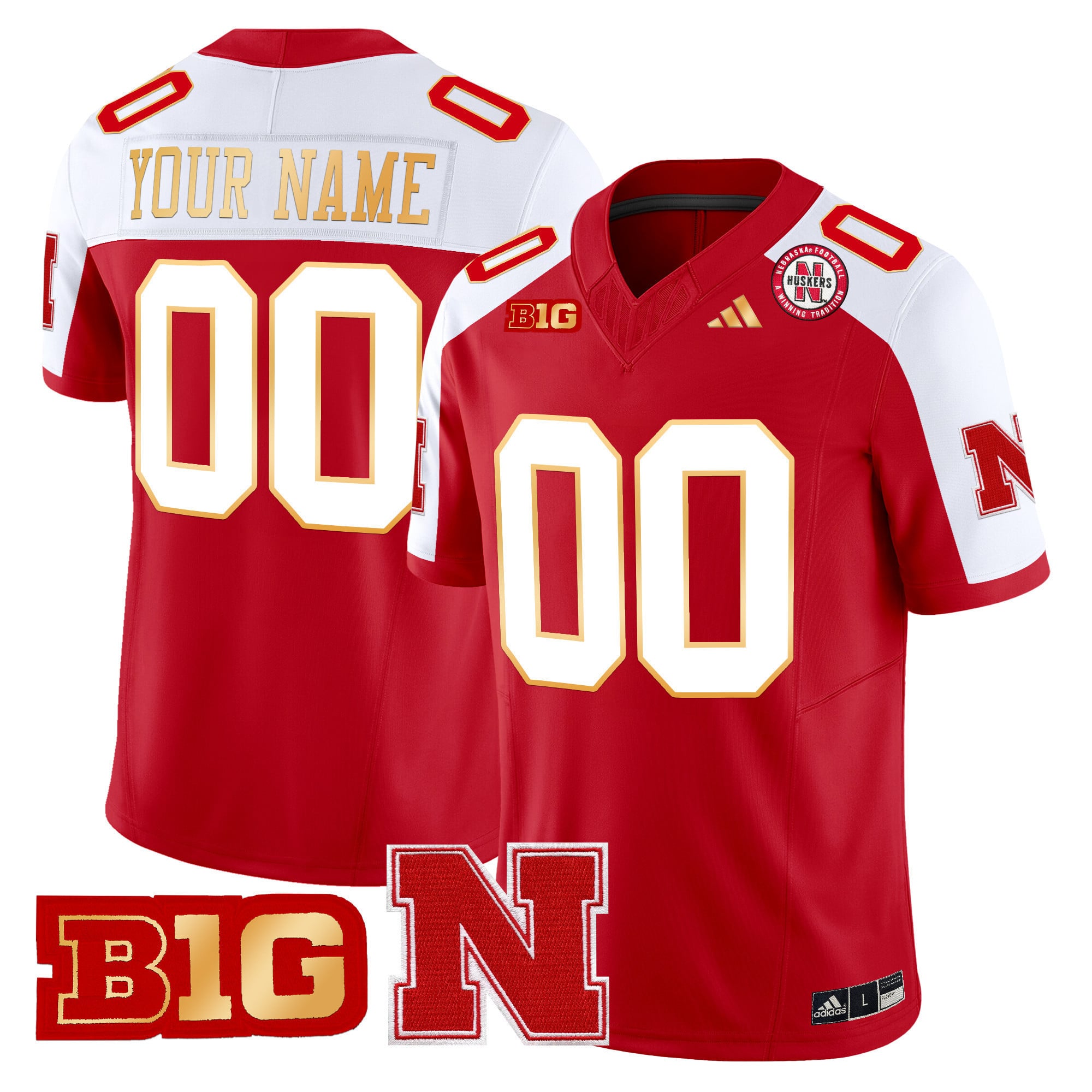 Nebraska Cornhuskers 2024 Gold Trim Vapor Limited Custom Jersey - All Stitched