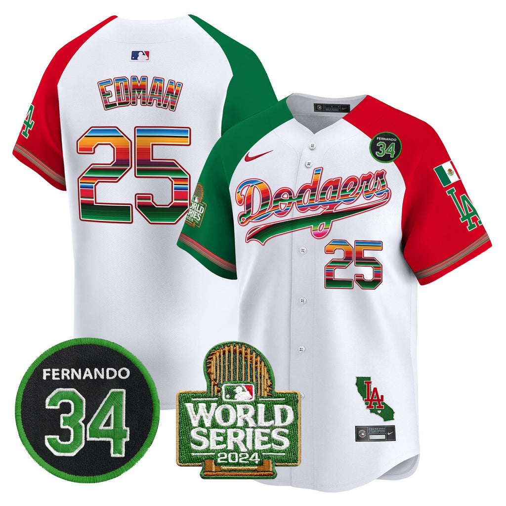 Men's Dodgers Mexico Fernando Memorial & 2024 World Series Patch Vapor Premier Limited Jersey - All Stitched