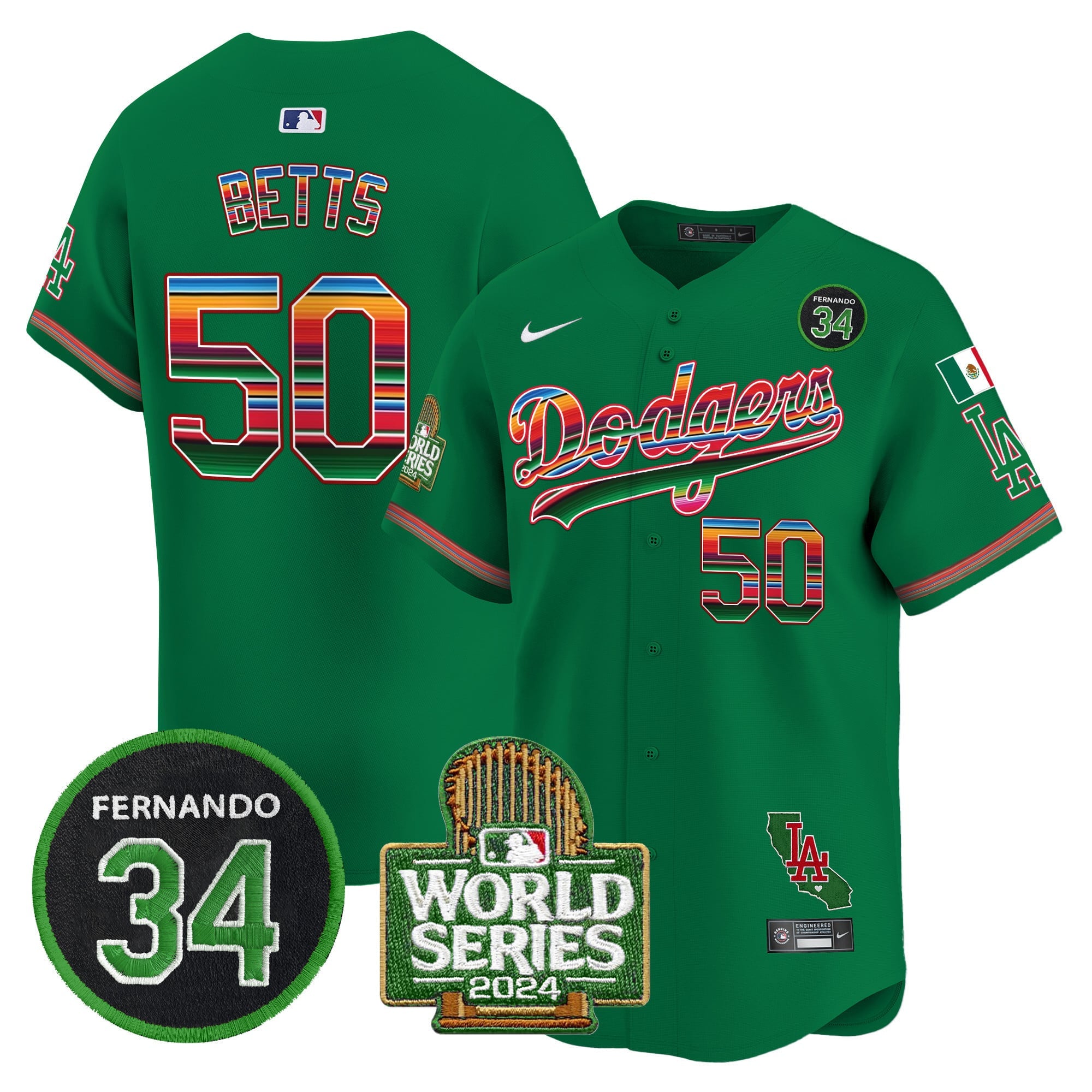 Men's Dodgers Mexico Fernando Memorial & 2024 World Series Patch Vapor Premier Limited Jersey - All Stitched