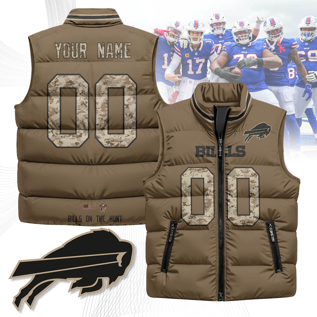 Custom Buffalo Bills Hunting Unisex Puffer Vest